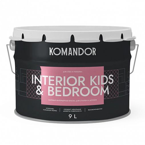Краска для детских и спален Komandor Interior Kids&Bedroom, матовая, база C, бесцветная, 9 л фото
