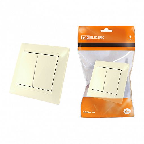 Выключатель двухклавишный встраиваемый Tdm Electric Лама, 10 А, слоновая кость фото