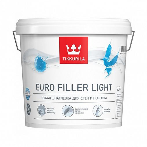 Шпатлевка легкая для стен и потолка Euro Filler Light TIKKURILA 2,7 л белая (база KTA) фото