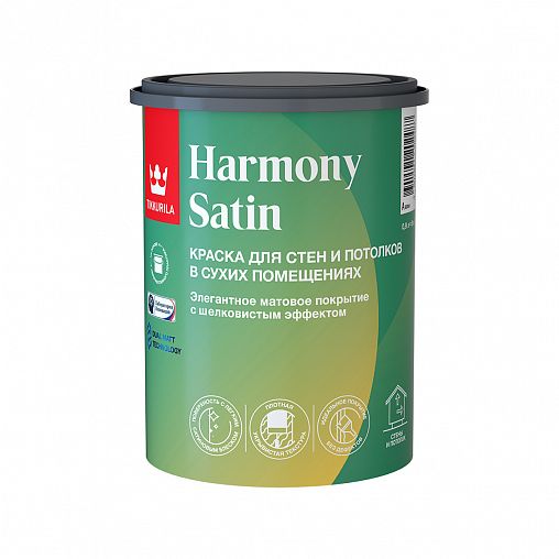 Краска интерьерная Tikkurila Harmony Satin (Гармония Сатин), матовая, база А, белая, 0,9 л фото