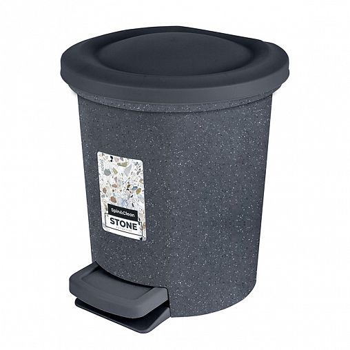 Контейнер для мусора Spin&Clean Stone, с педалью и внутренним ведром, 6 л, темный камень фото