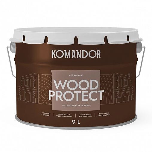 Антисептик для дерева Komandor Wood Protect, лессирующий, база С, бесцветный, 9 л фото