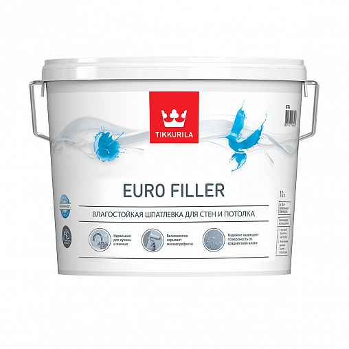 Шпатлевка влагостойкая для стен и потолка Euro Filler (Евро Филлер) TIKKURILA 10 л фото