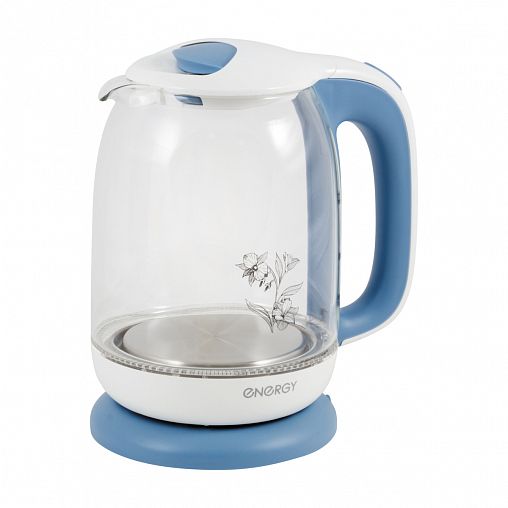 Стеклянный чайник электрический Energy E-281, 1,7 л, пластик голубой фото