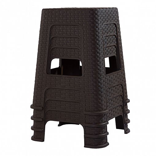 Табурет пластиковый Виолет Ротанг большой, высота 45 см, коричневый фото