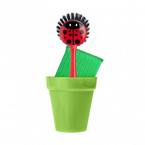 Набор для мытья посуды Vigar Ladybug (щетка, губка на подставке) фото