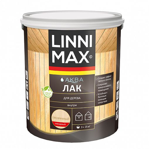 Лак для дерева Linnimax Аква, акриловый, глянцевый, 2,5 л фото