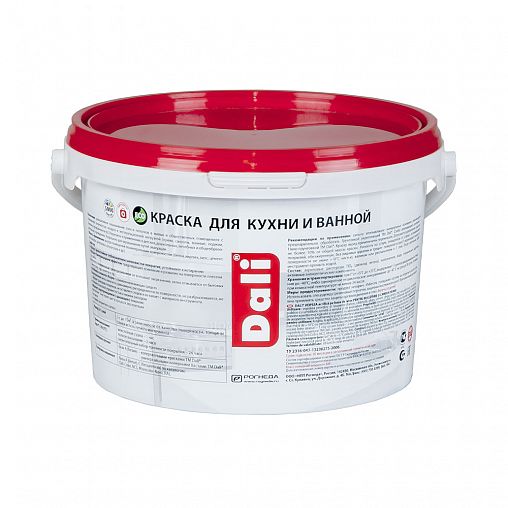 Краска для кухни и ванной Dali, латексная, глубокоматовая, база A, супербелая, 2,5 л фото