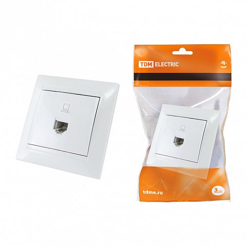 Розетка компьютерная встраиваемая RJ45 Tdm Electric Лама, IP20, белая фото