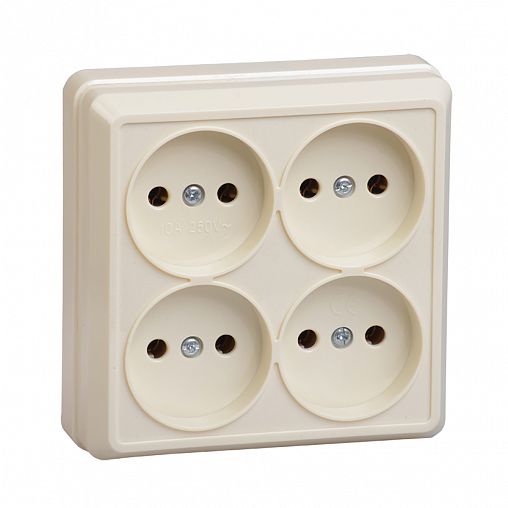 Розетка четверная накладная IEK Октава, без заземления, 10 А, 250 В, IP20, кремовая фото