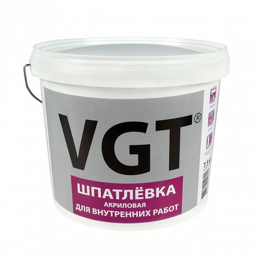 Шпатлевка для внутренних работ VGT, акриловая, 7,5 кг фото
