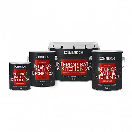 Краска интерьерная влагостойкая Komandor Interior Bath&Kitchen 20, база С, бесцветная, 2,7 л фото