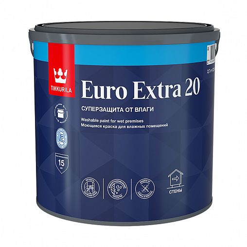 Краска Tikkurila Euro Extra 20 (Евро Экстра 20), 2,7 л, бесцветный, база С фото