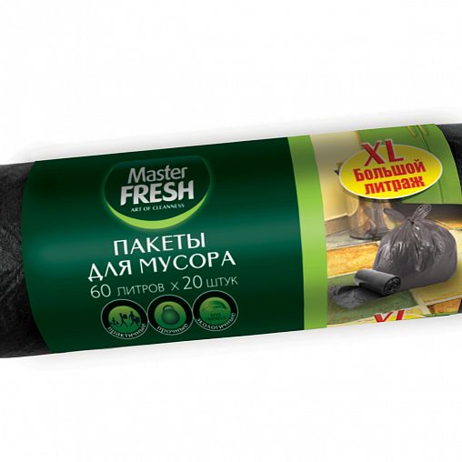 Мешки для мусора Master Fresh, 9 мкм, 60 л, 20 шт, черные фото