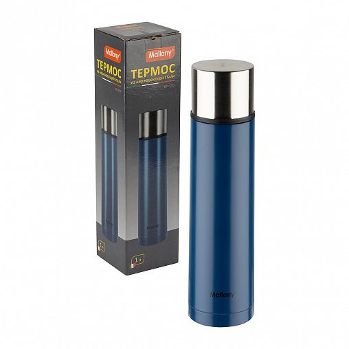 Классический термос Mallony Bossolo, нержавеющая сталь, 1 л, синий фото