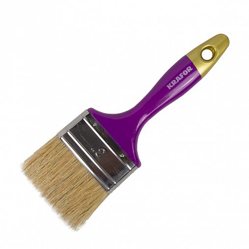 Кисть плоская Krafor Профи №3, натуральная щетина, пластиковая ручка, 75 мм фото