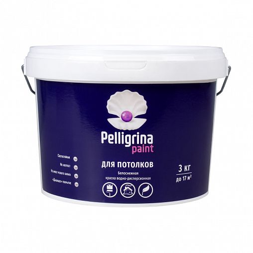 Краска для потолков Pelligrina Paint, акриловая, белоснежная, 3 кг фото