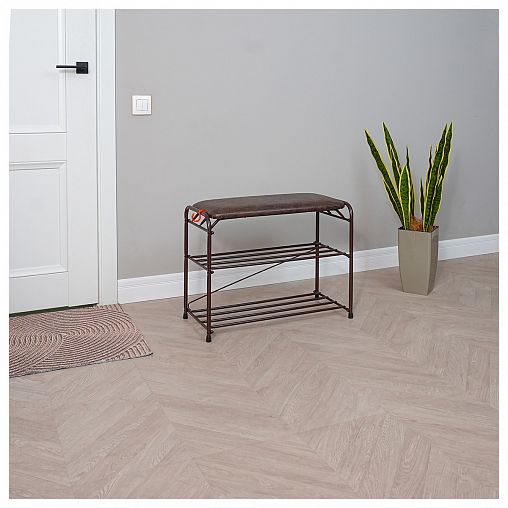 Подставка для обуви ЗМИ Альфа 23, 2-х полочная, с сиденьем, 65 x 30 x 48 см, коричневая фото