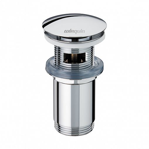Донный клапан для раковины Wirquin Quick Clac, 1 1/4", удлиненный, крышка 63 мм, с переливом, хром фото