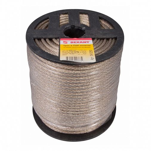 Трос стальной в ПВХ оплетке Rexant, D 5 мм, 100 м, прозрачный фото