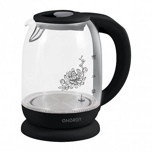 Стеклянный чайник электрический Energy E-286T, 1,7 л, пластик, черный фото