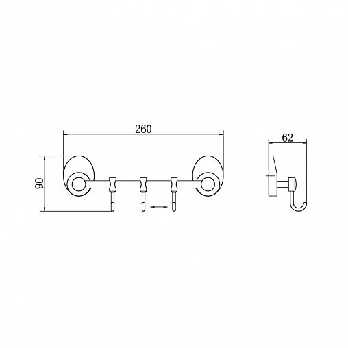 Планка с 3 крючками Fashun A1615-3, хром фото