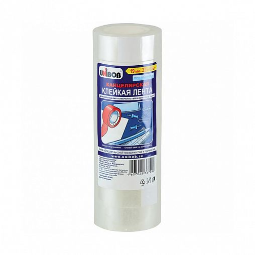 Скотч канцелярский Unibob, 12 мм x 33 м, прозрачный, 12 шт фото