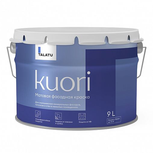 Краска фасадная Talatu Kuori, матовая, база С, бесцветная, 9 л фото