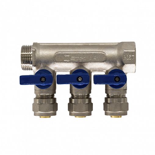Коллектор универсальный для МП труб с шаровыми кранами СТМ, 3/4" x 16 мм x 3 выхода фото