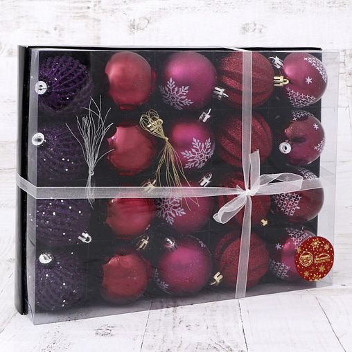 Набор елочных шаров Зимнее волшебство Лаурен снежинка, d 6 см, 20 шт, фиолетово-красный фото