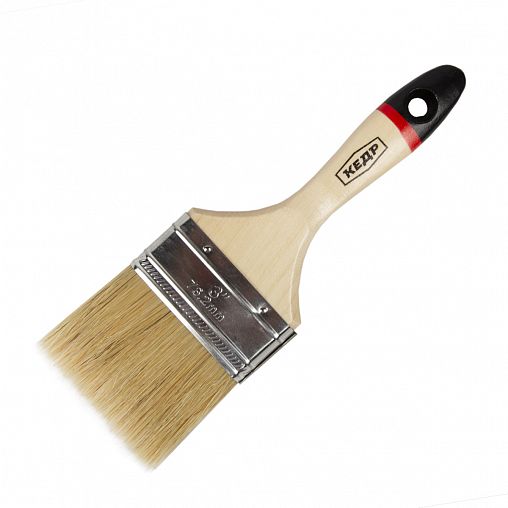Кисть плоская Кедр Евро №3, натуральная щетина, деревянная ручка, 75 мм фото
