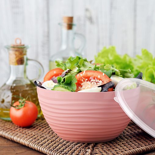 Салатник пластиковый Альтернатива Оазис, с крышкой, 2,5 л, розовый фото