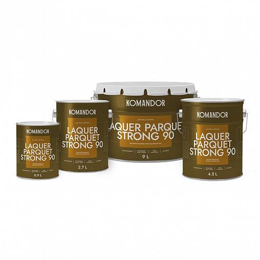 Лак для пола и лестниц Komandor Laquer Parquet Strong 90, высокоглянцевый, база С, бесцветный, 2,7 л фото