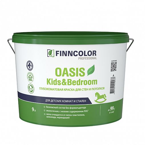 Краска для стен и потолков Oasis Kids&Bedroom FINNCOLOR, глубокоматовая, база С, бесцветная, 9 л фото