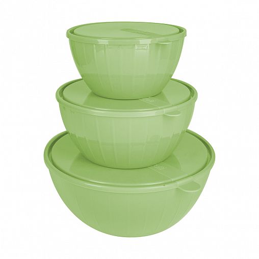 Набор пластиковых салатников Sugar&Spice Vanilla, с крышками, 3 шт (1,7 л, 2,8 л, 5 л), фисташка фото