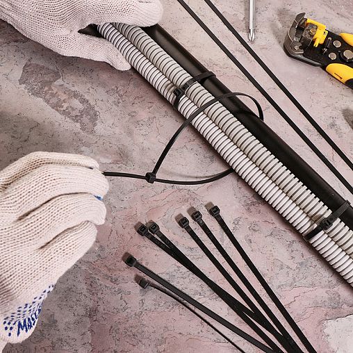 Хомут-стяжка Rexant, нейлон, 4,8 x 400 мм, 100 шт, черный фото