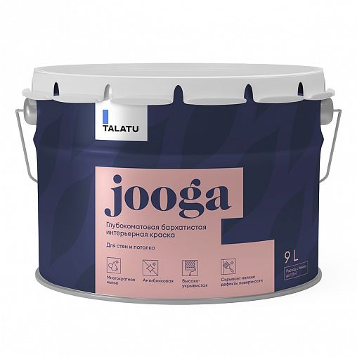 Краска для стен и потолков, Talatu Jooga, глубокоматовая, база C, бесцветная, 9 л фото