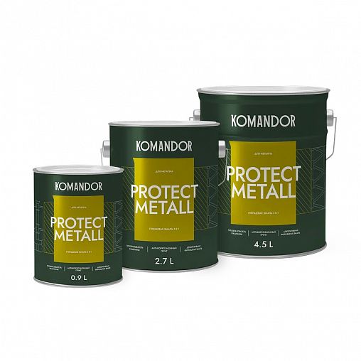 Грунт-эмаль по ржавчине 3 в 1 Komandor Protect Metall, глянцевая, база C, бесцветный, 2,7 л фото