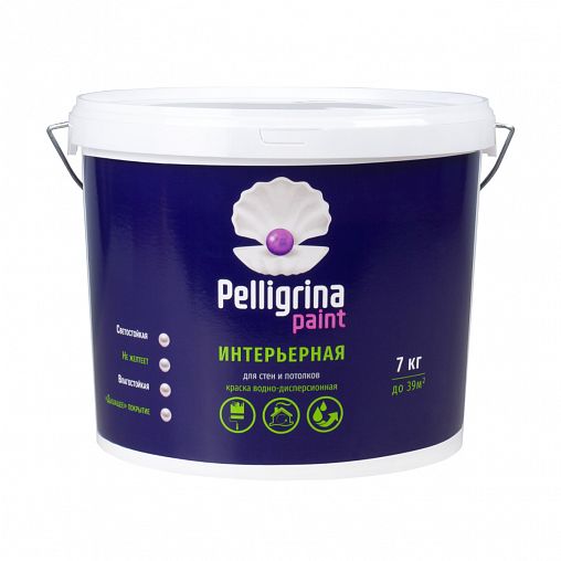 Краска интерьерная для стен и потолков Pelligrina Paint, акриловая, белоснежная, 7 кг фото