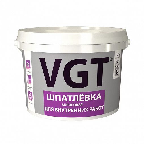 Шпатлевка для внутренних работ VGT, акриловая, 18 кг фото