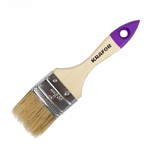 Кисть плоская Krafor №2, натуральная щетина, деревянная ручка, 50 мм фото