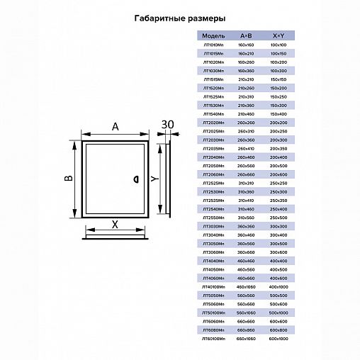 Люк-дверца ревизионная Evecs ЛТ5060Мп, стальная на магните, с фланцем 500 x 600 мм, 560 x 660 мм фото