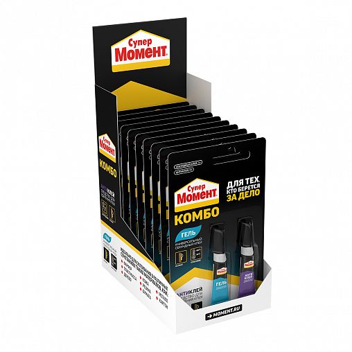 Клей секундный универсальный Супер Момент Комбо Гель + Антиклей, 3 г + 4 г, прозрачный фото