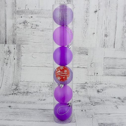 Набор елочных шаров Зимнее волшебство Неон, d 6 см, 6 шт, фиолетовый фото