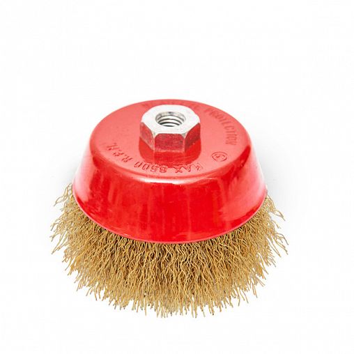 Щетка для УШМ Beorol, чашка, 100 мм, М14, латунированная гофрированная проволока фото