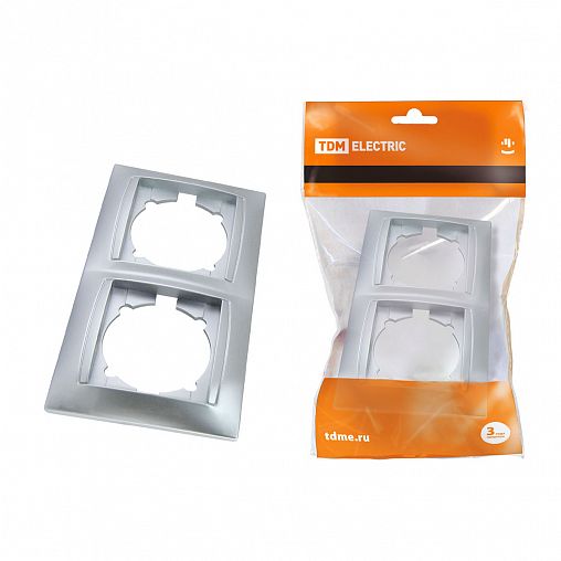 Рамка Tdm Electric Лама, 2 поста, горизонтальная, серебристый металлик фото