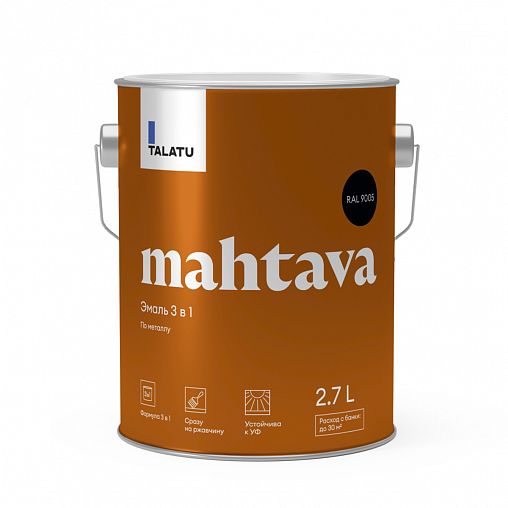Грунт-эмаль по ржавчине 3 в 1 Talatu Mahtava, глянцевая, 2,7 л, RAL 9005, черный фото