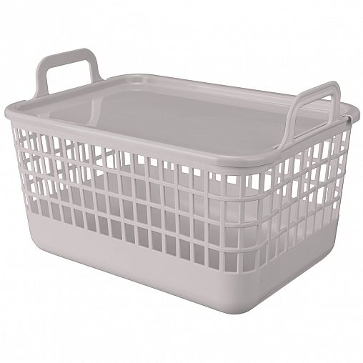 Корзина с крышкой и ручками Бытпласт Kobo, 32 x 22,4 x 21 см, светло-бежевая фото