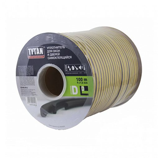 Уплотнитель D-профиль Tytan Professional, 9 x 7,5 мм, бухта 100 м, черный фото