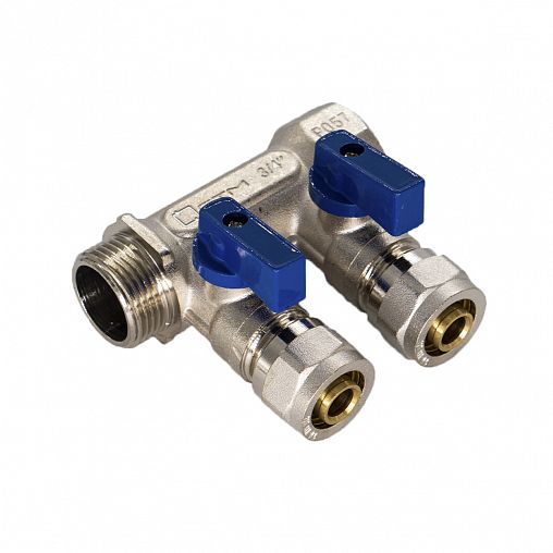 Коллектор универсальный для МП труб с шаровыми кранами СТМ, 3/4" x 16 мм x 2 выхода фото